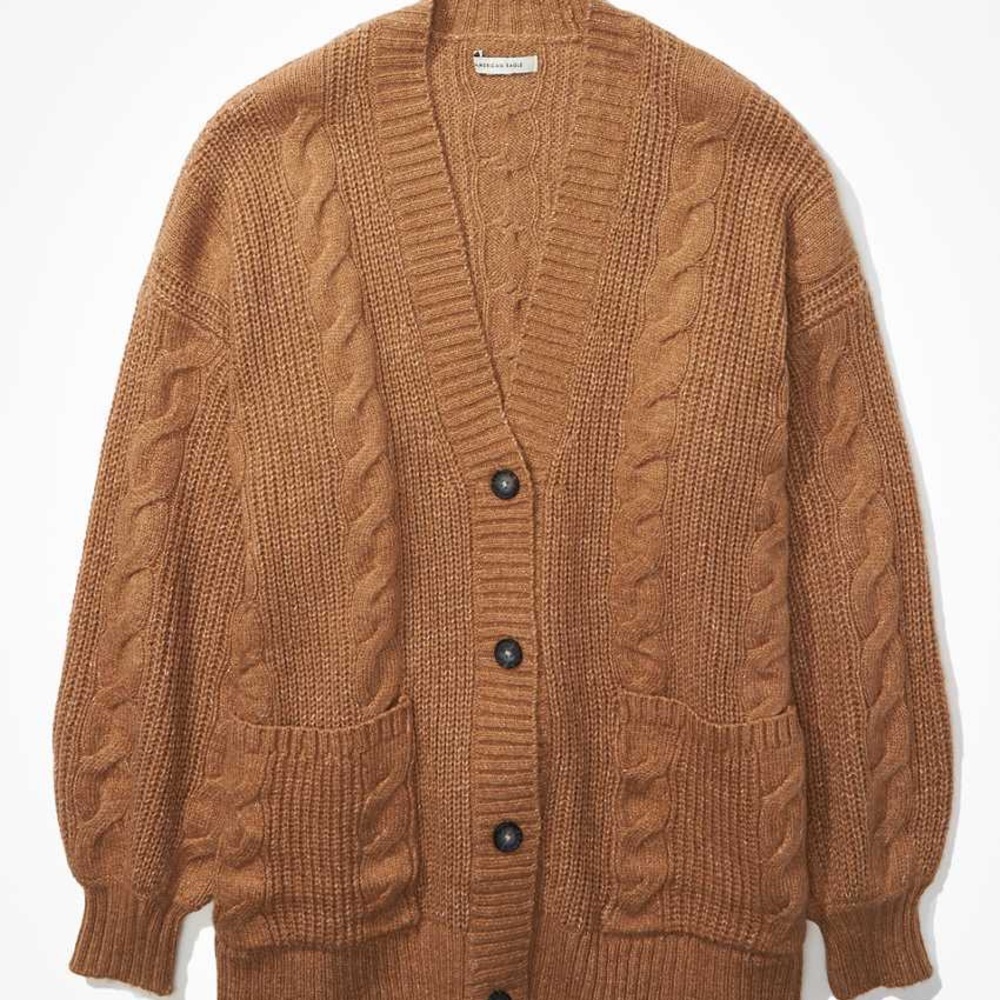 AE Oversized Cable Knit Button-Up Cardigan